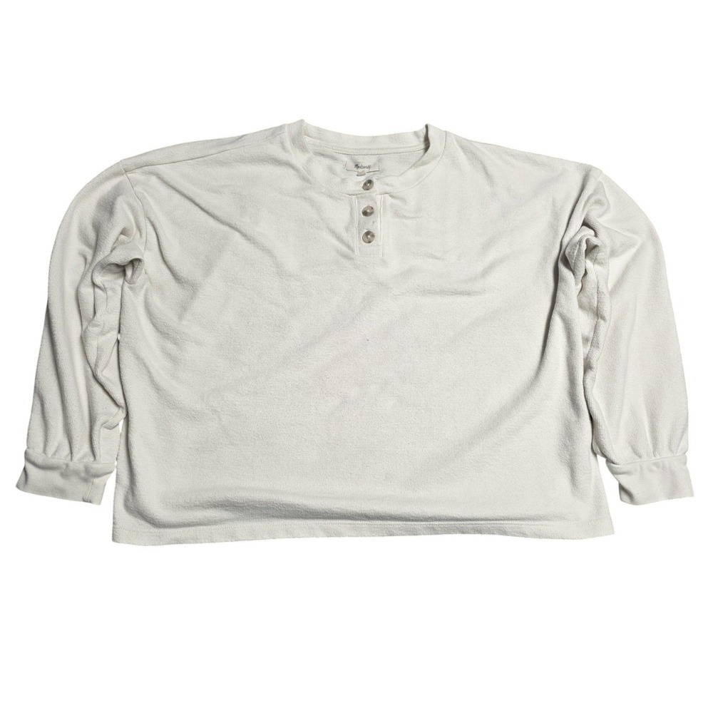 Madewell Waffle Knit Henley‎ Sweatshirt Women's Size L Cream Long Sleeve Relaxed